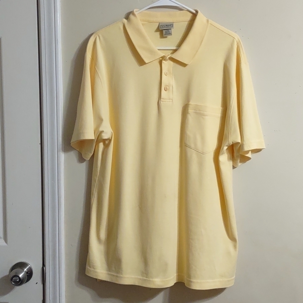 LL Bean Men's Yellow short sleeve polo style shirt size Large